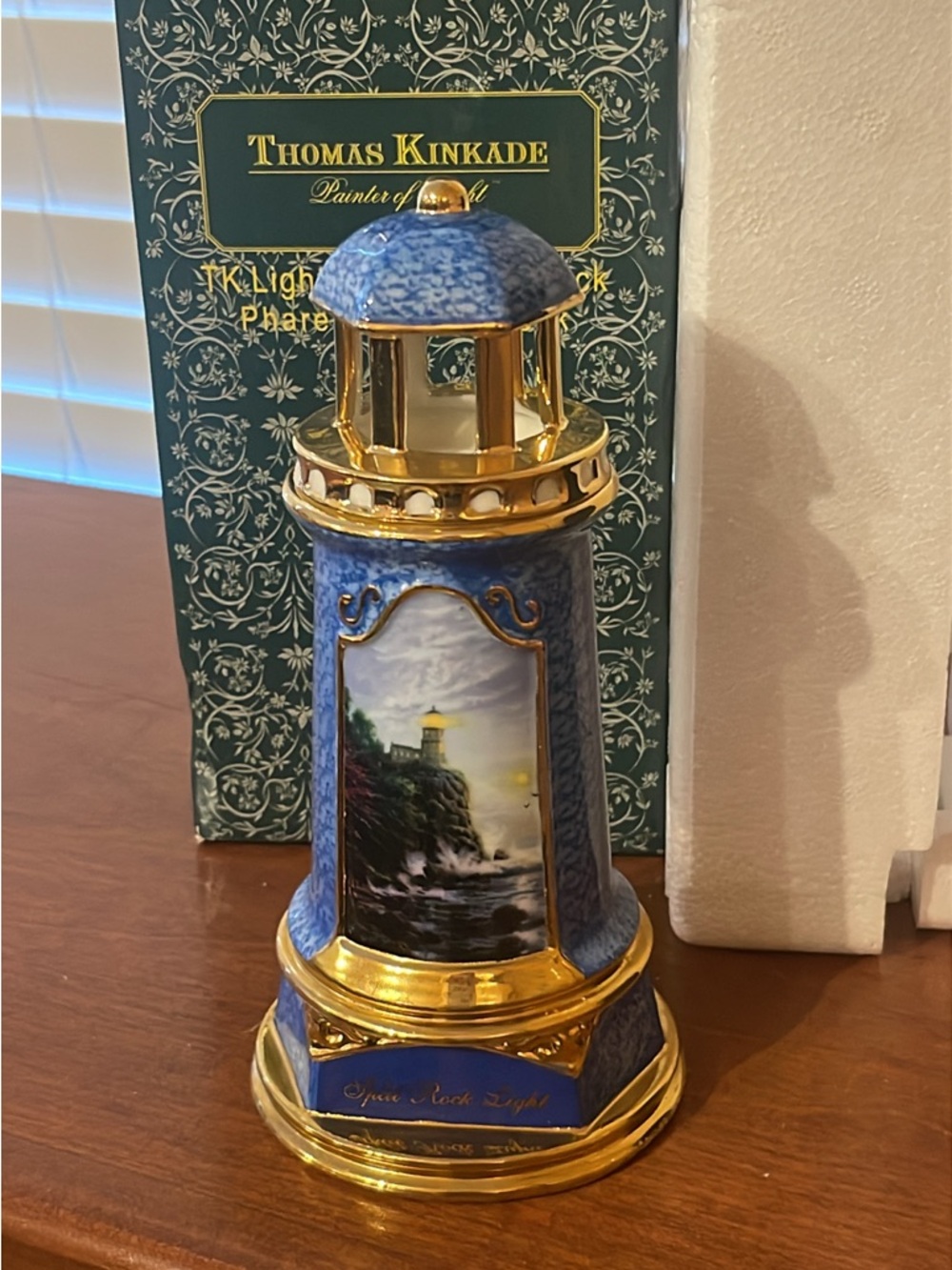 Thomas Kinkade Blue and Gold Coastal Lighthouse Accent